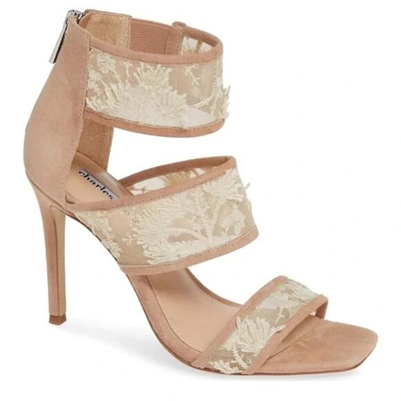 Charles David Women's Vania Petal Embroidered Floral Mesh Suede Heels Size 7 - Picture 1 of 9
